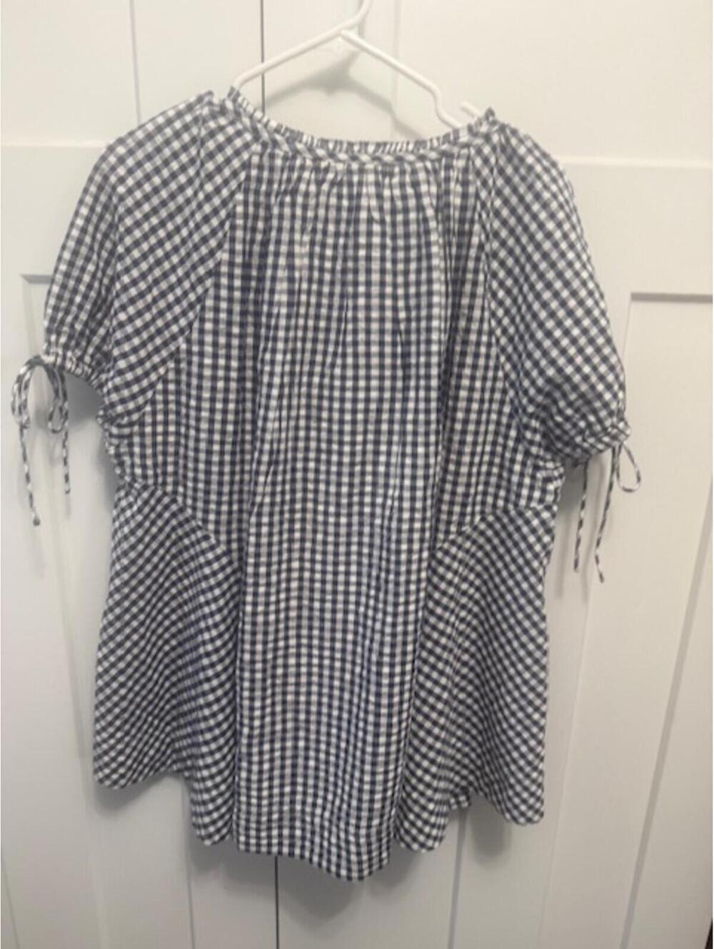 NWT Free People gingham cotton tunic top in navy/white check pattern size small - Picture 4 of 7